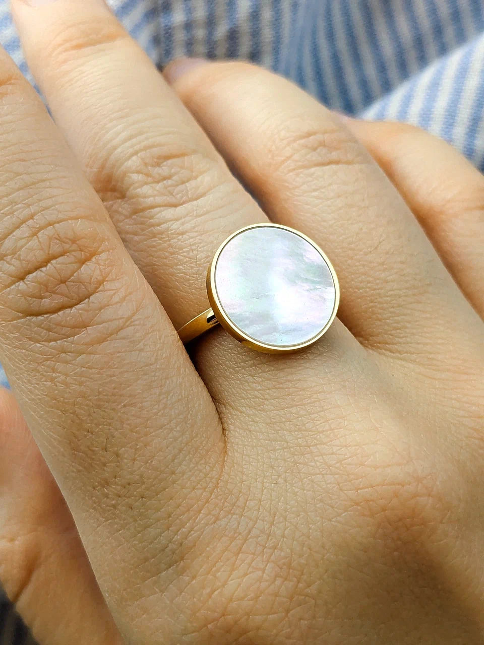 MOP Ring 14K Gold Plated Stainless Steel