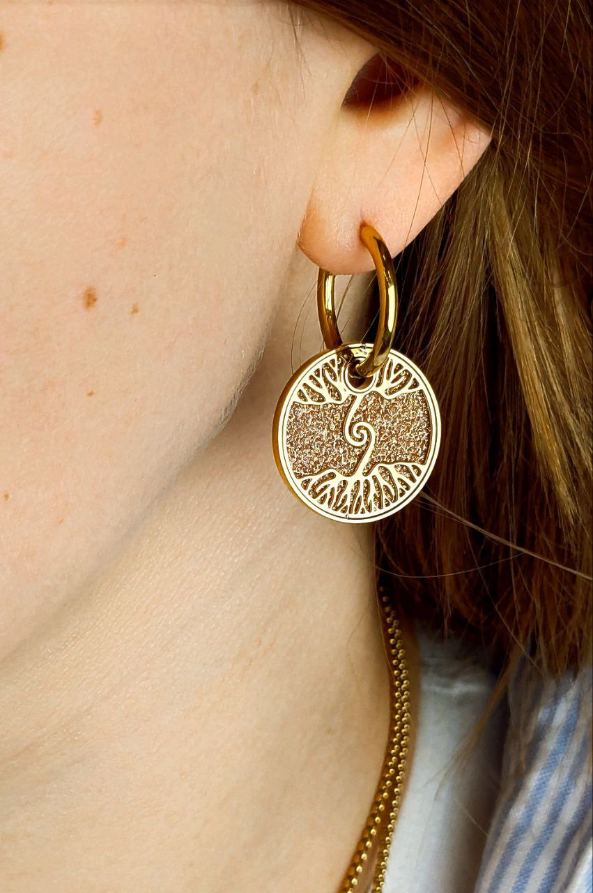 Tree of Life Gold Plating Stainless Steel Earrings