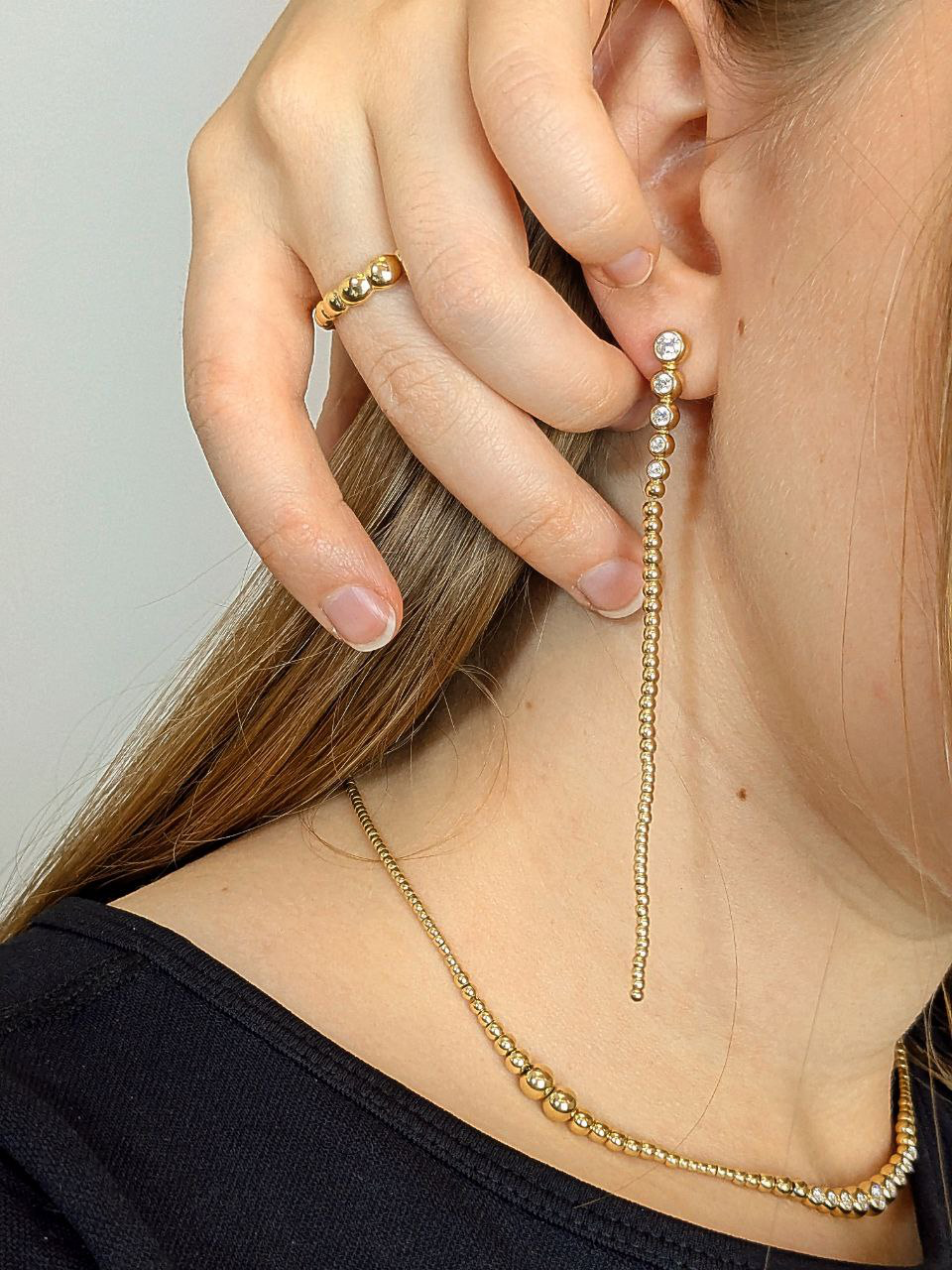 Gradient Long Earrings Stud Stainless Steel