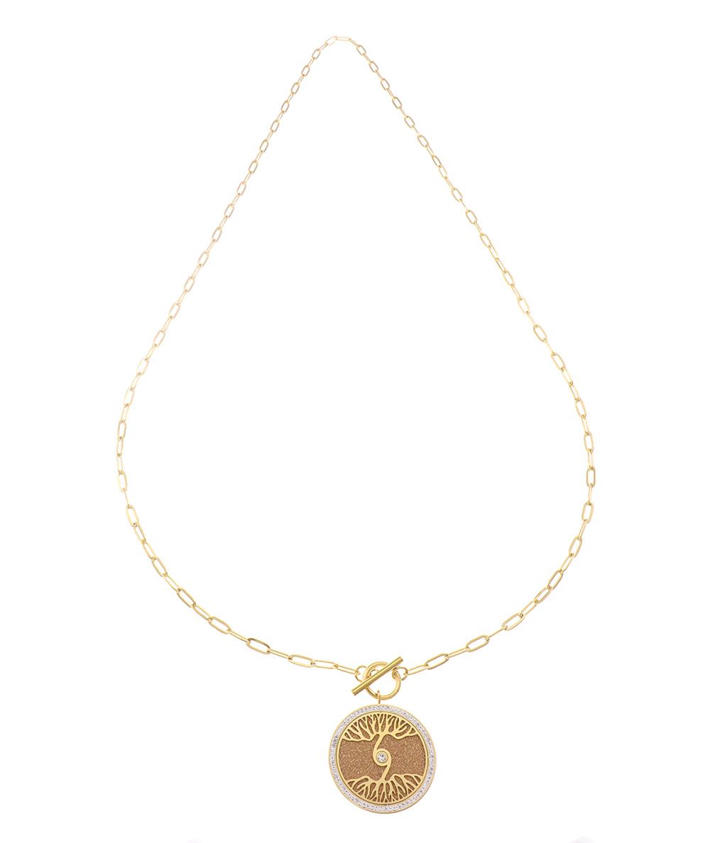 Tree of Life Long Necklace - Stainless Steel with Cubic Zirconia