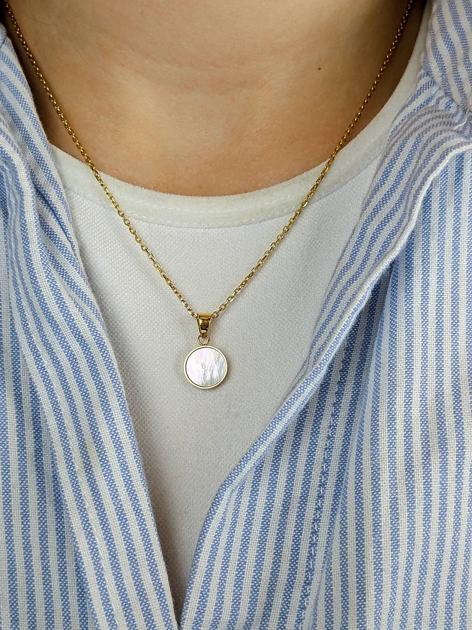 MOP Necklace 14K Gold Plated Stainless Steel