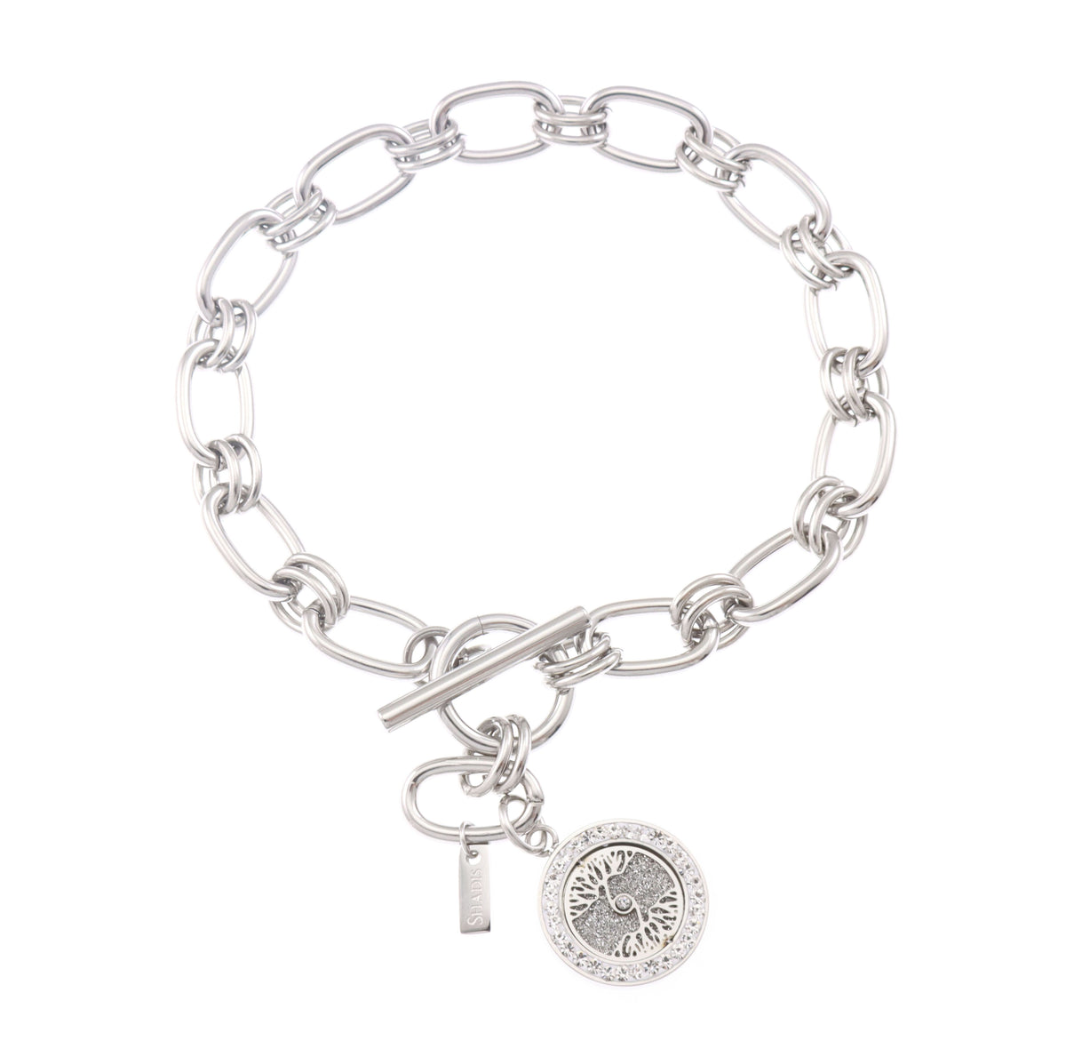 Stainless Steel Tree of Life Bracelet with Cubic Zirconia