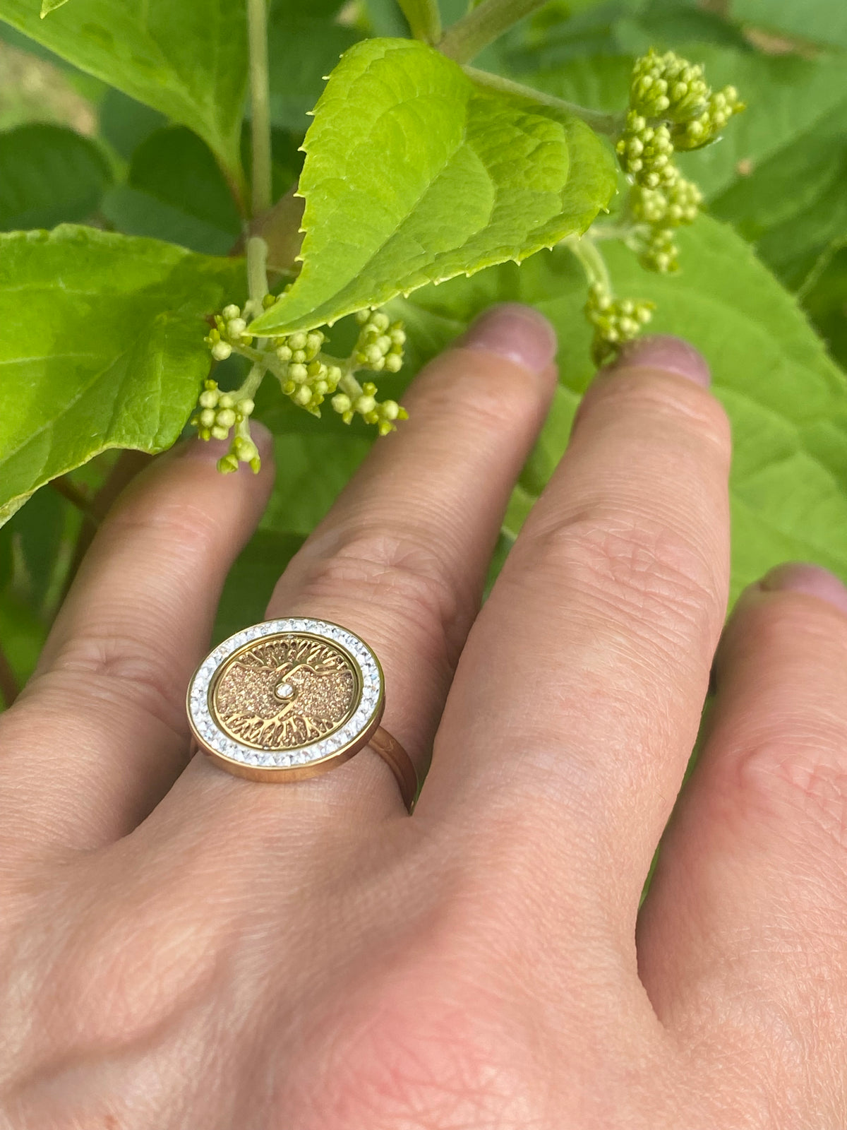 Tree of Life Ring with Cubic Zirconia - Stainless Steel